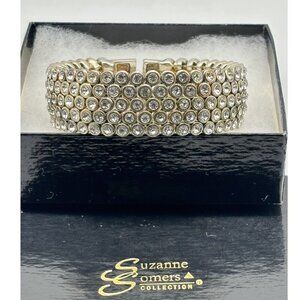 Vintage Suzanne Somers Collection Pave Crystal Silver Tone Flex Cuff Bracelet
